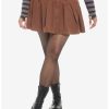 Bottoms * | Hunivers Brown Corduroy Pleated Mini Skirt Plus Size