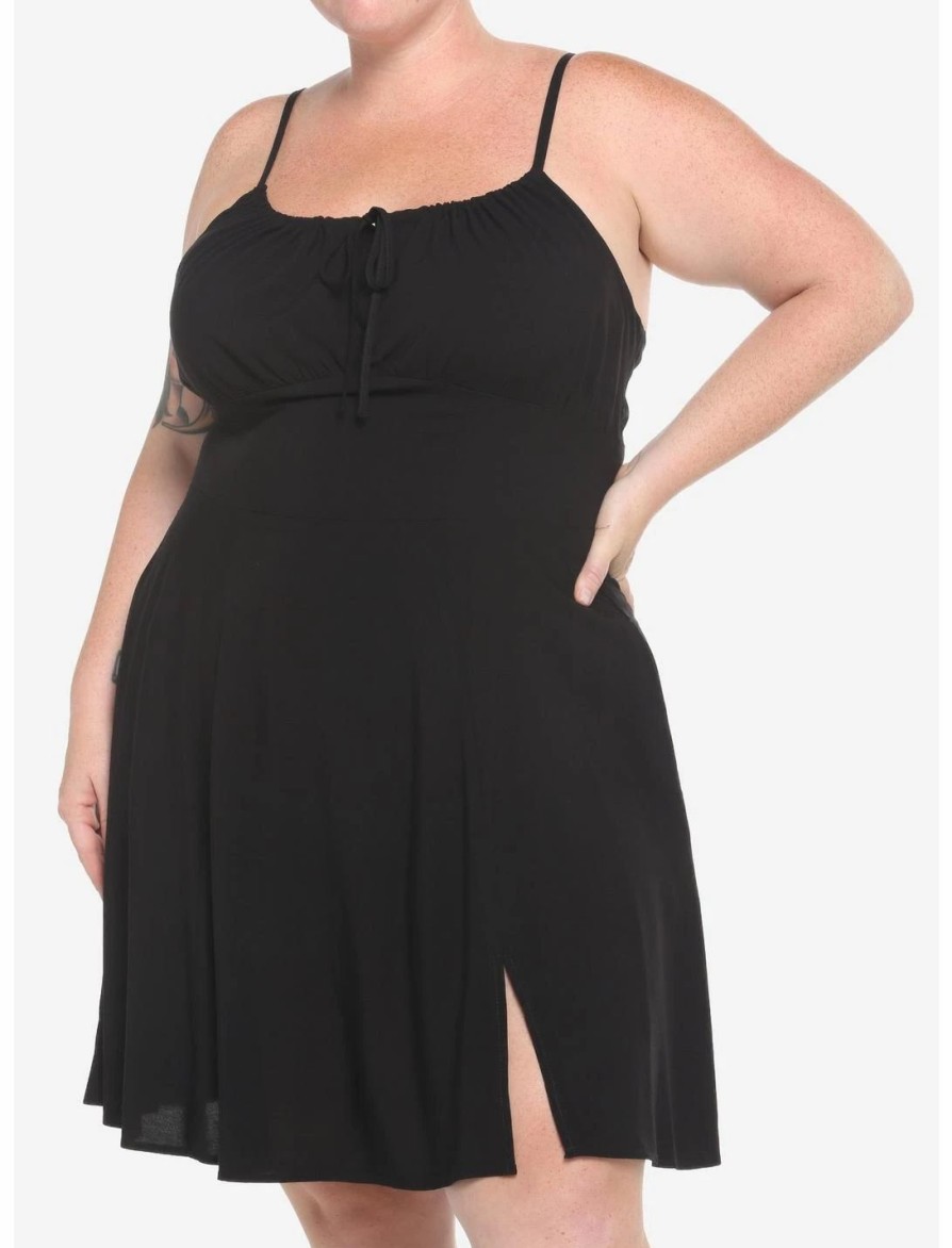 Dresses * | Hunivers Black Empire Slit Dress Plus Size