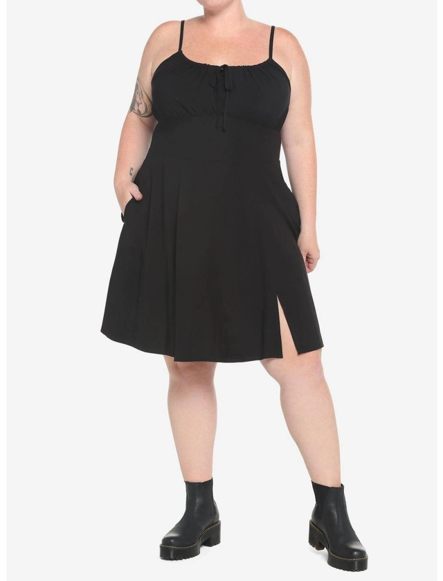 Dresses * | Hunivers Black Empire Slit Dress Plus Size