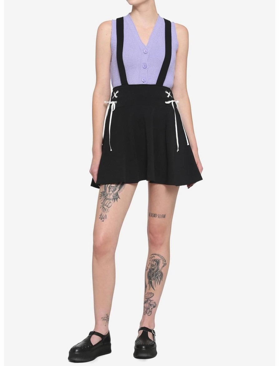 Bottoms * | Hunivers Black & White Lace-Up Suspender Skirt