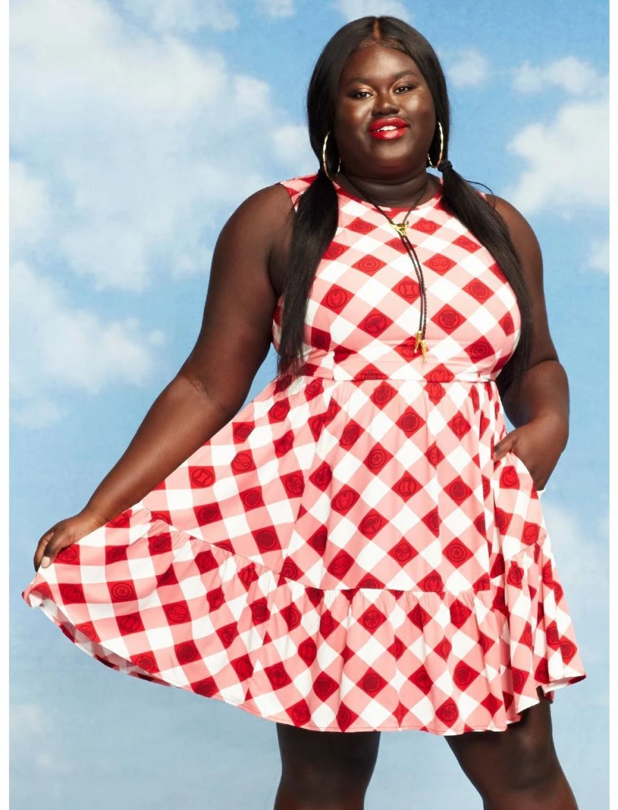 Dresses * | Hunivers Her Universe Marvel Avengers Icons Gingham Tiered Dress Plus Size