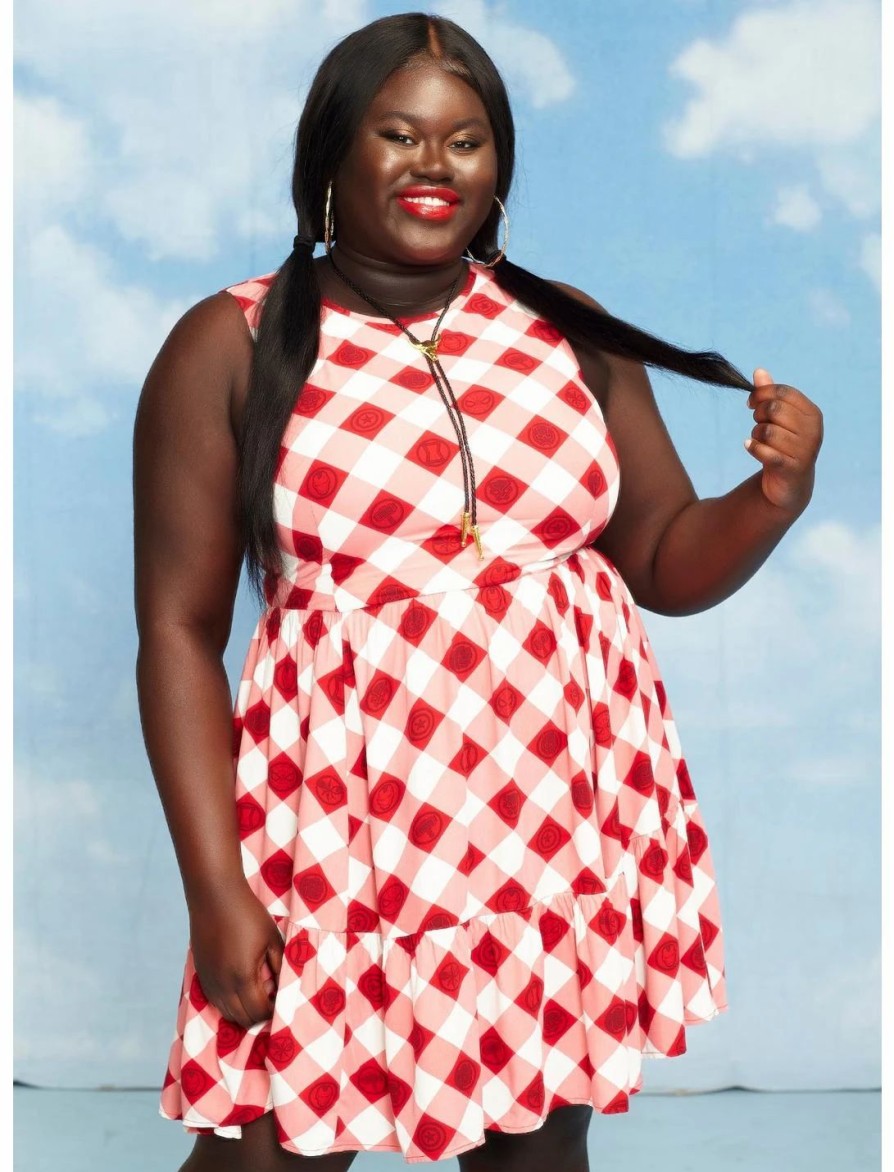 Dresses * | Hunivers Her Universe Marvel Avengers Icons Gingham Tiered Dress Plus Size