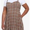 Dresses * | Hunivers Brown Plaid Twofer Dress Plus Size