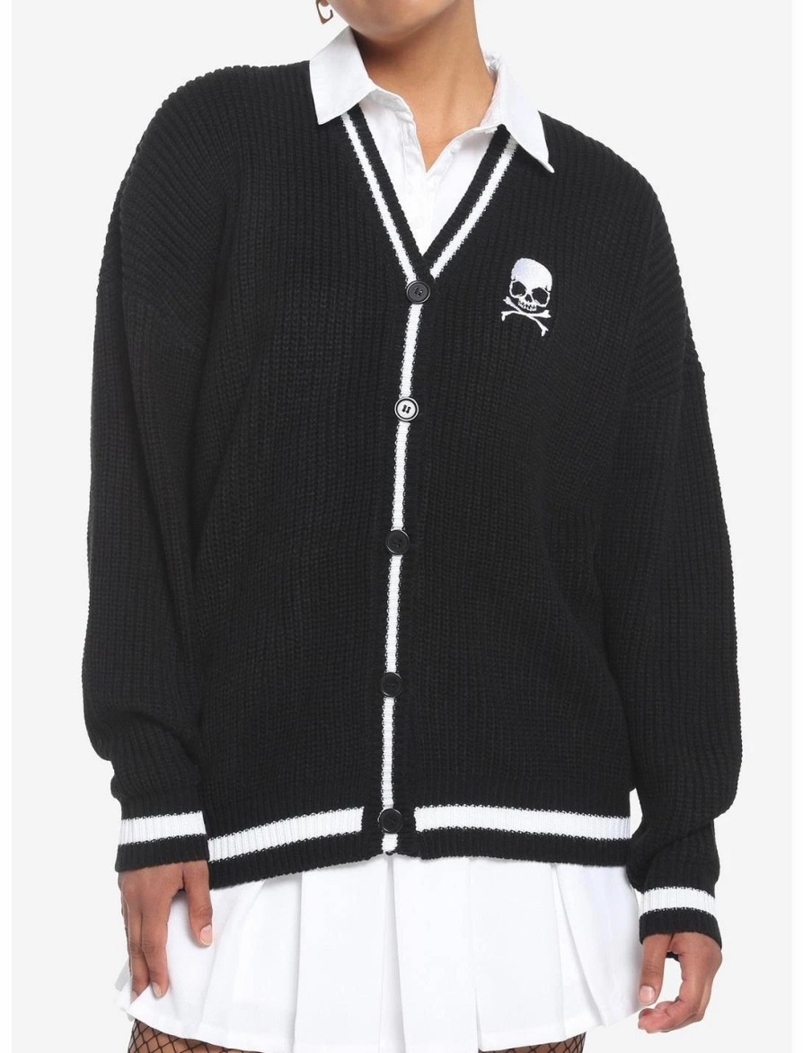 Sweaters And Cardigans * | Hunivers Skull Embroidery Varsity Stripe Cardigan