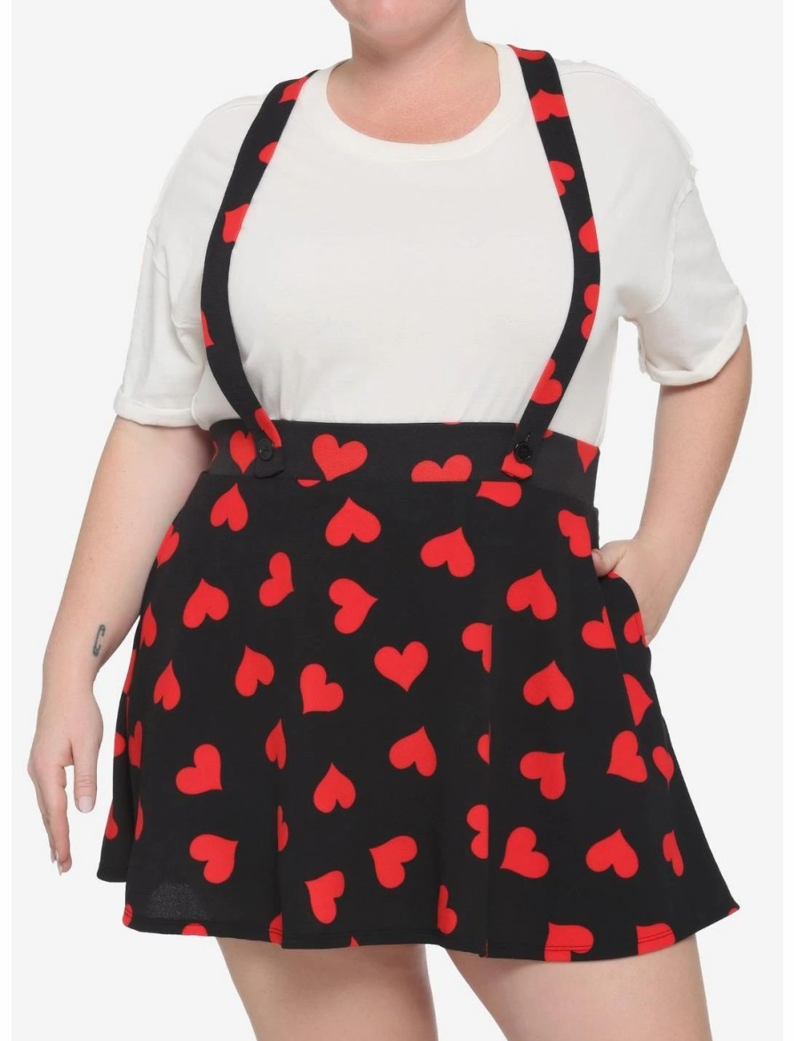 Bottoms * | Hunivers Red Hearts Black Suspender Skirt Plus Size