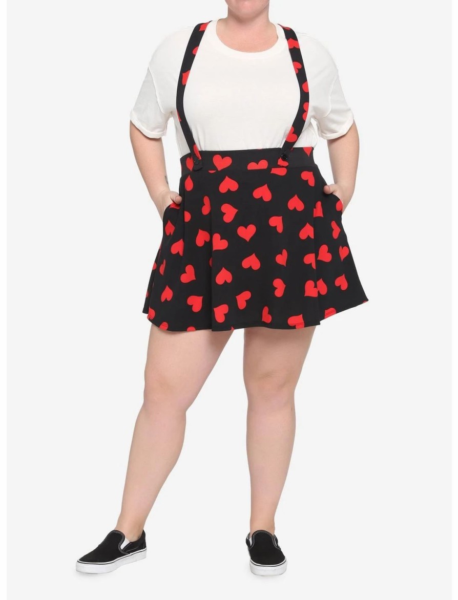 Bottoms * | Hunivers Red Hearts Black Suspender Skirt Plus Size