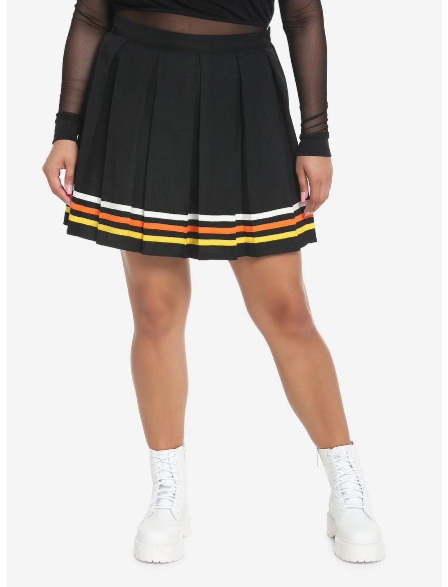 Bottoms * | Hunivers Candy Corn Stripe Pleated Skirt Plus Size