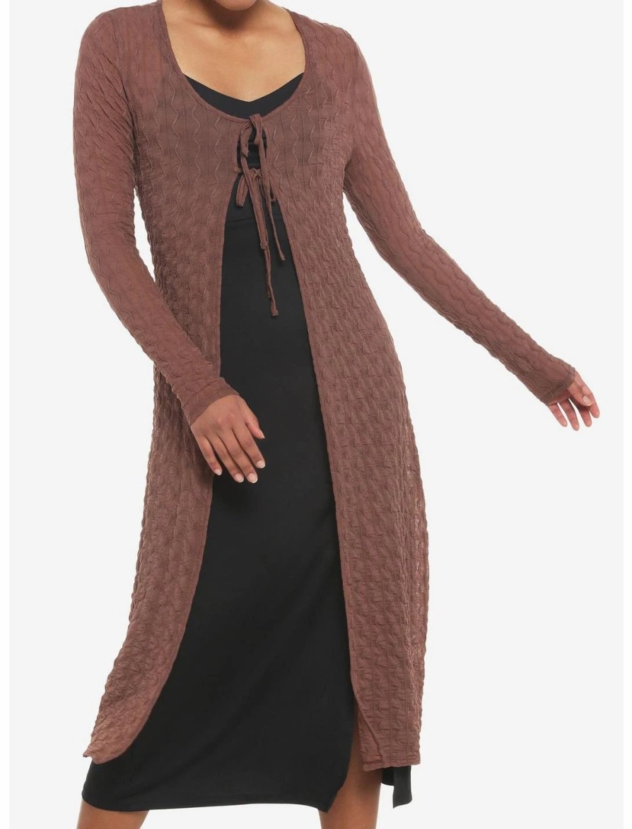 Sweaters And Cardigans * | Null Brown Textured Tie-Front Duster