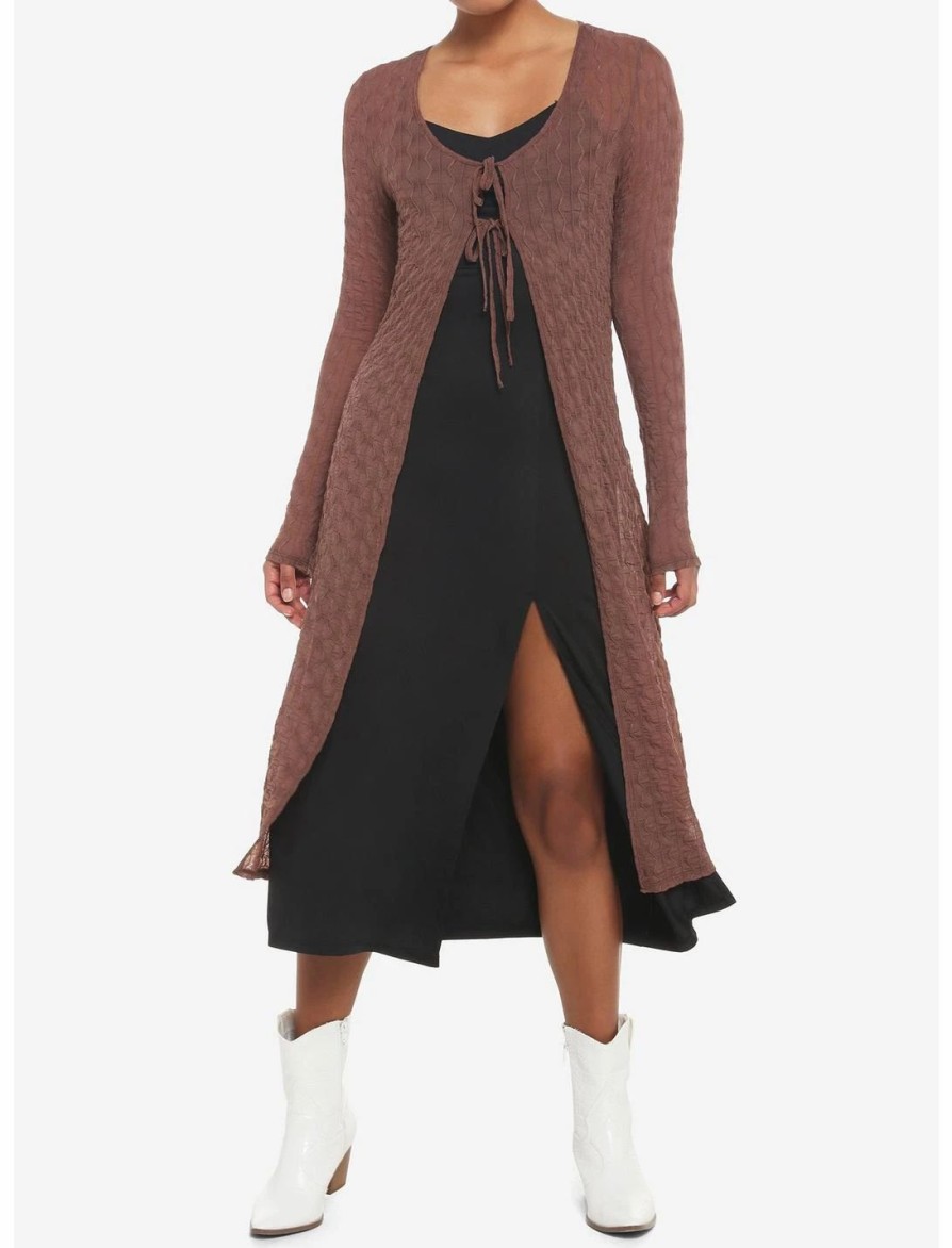 Sweaters And Cardigans * | Null Brown Textured Tie-Front Duster