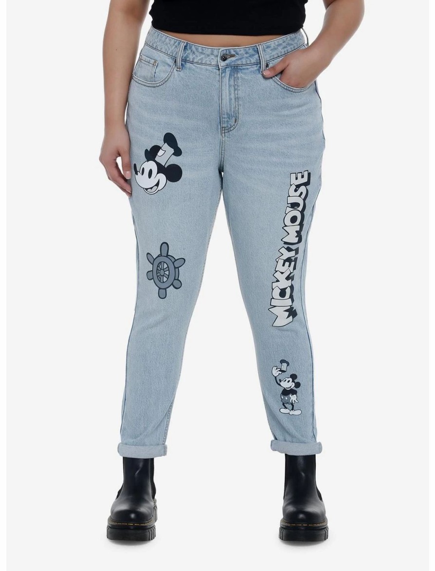 Bottoms * | Hunivers Disney Mickey Mouse Steamboat Willie Mom Jeans Plus Size