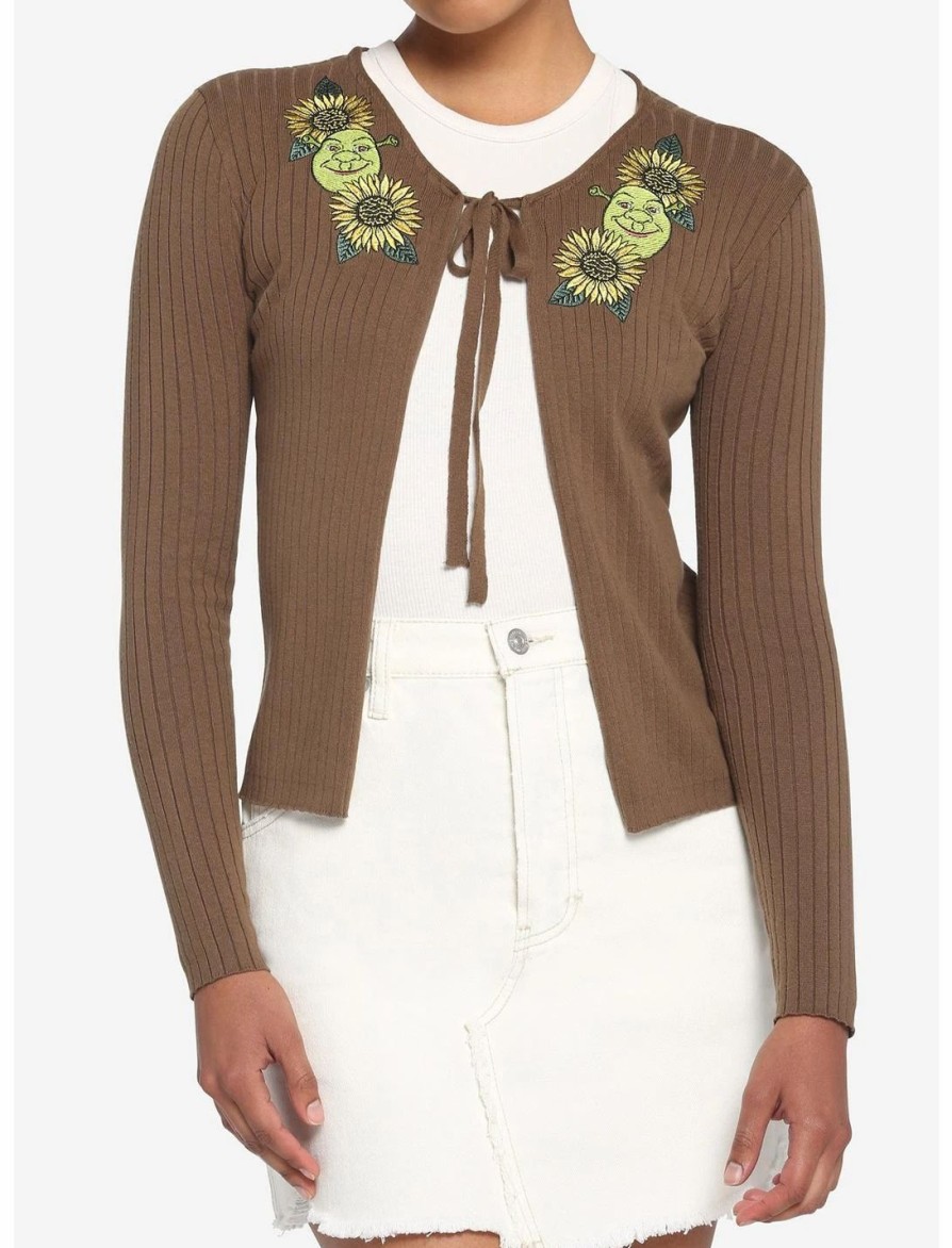 Sweaters And Cardigans * | Hunivers Shrek Sunflower Tie-Front Skimmer Cardigan