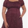 Dresses * | Null Burgundy Floral Lace Midi Dress Plus Size