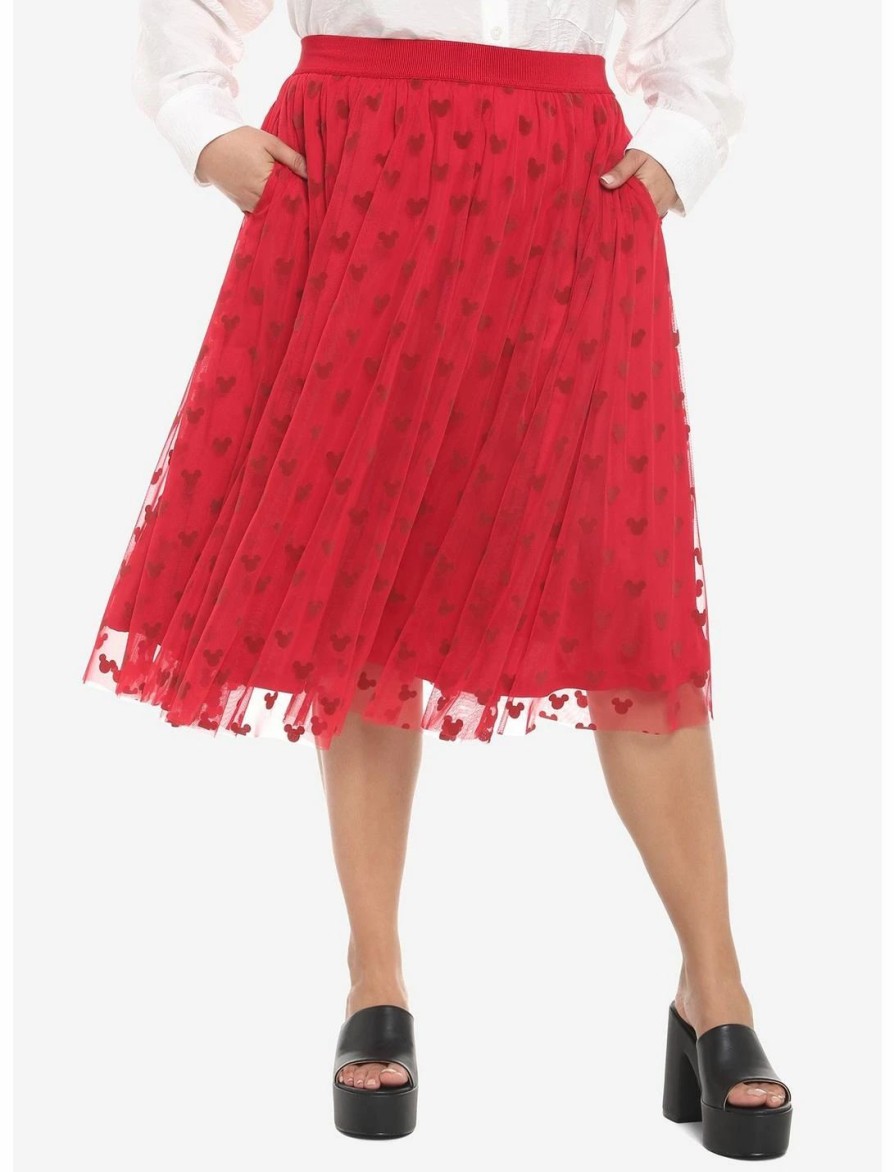 Bottoms * | Hunivers Her Universe Disney Mickey Mouse Red Mesh Midi Skirt Plus Size