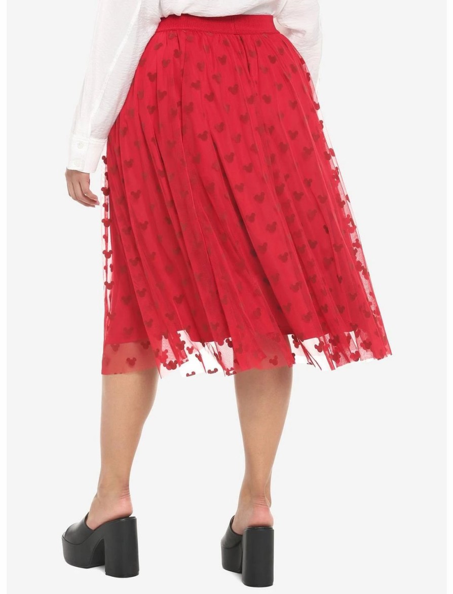 Bottoms * | Hunivers Her Universe Disney Mickey Mouse Red Mesh Midi Skirt Plus Size