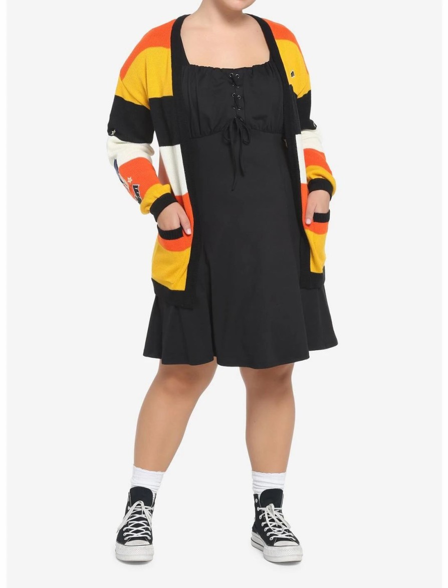 Sweaters And Cardigans * | Hunivers Her Universe Disney Halloween Mickey Mouse Stripe Open Cardigan Plus Size Her Universe Exclusive