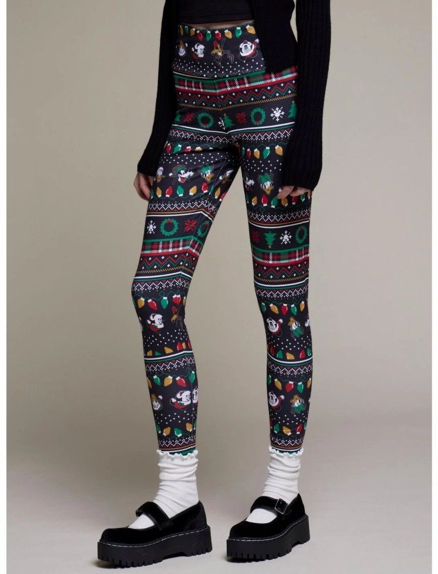 Bottoms * | Hunivers Her Universe Disney Holiday Mickey Mouse & Friends Fair Isle Leggings