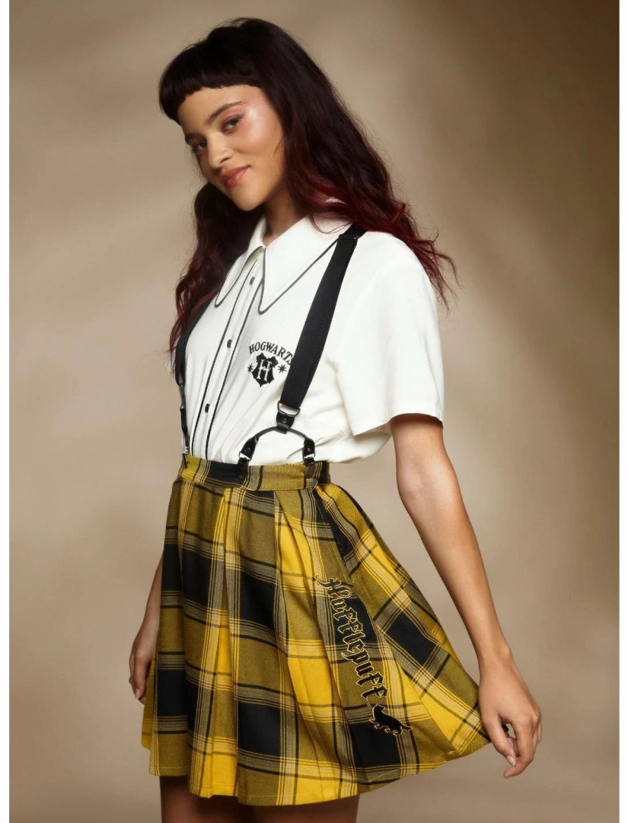 Bottoms * | Hunivers Harry Potter Hufflepuff Pleated Suspender Skirt