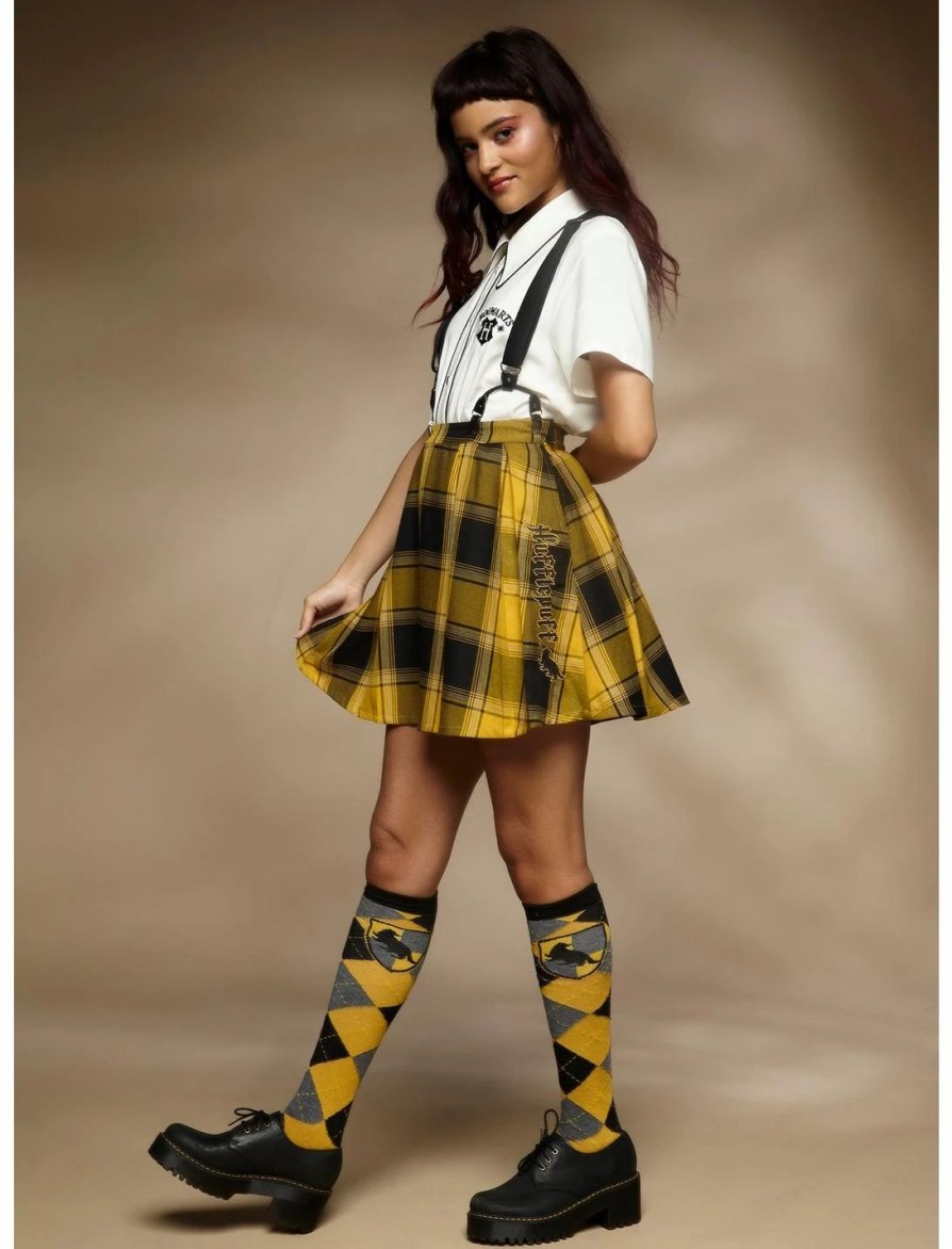 Bottoms * | Hunivers Harry Potter Hufflepuff Pleated Suspender Skirt