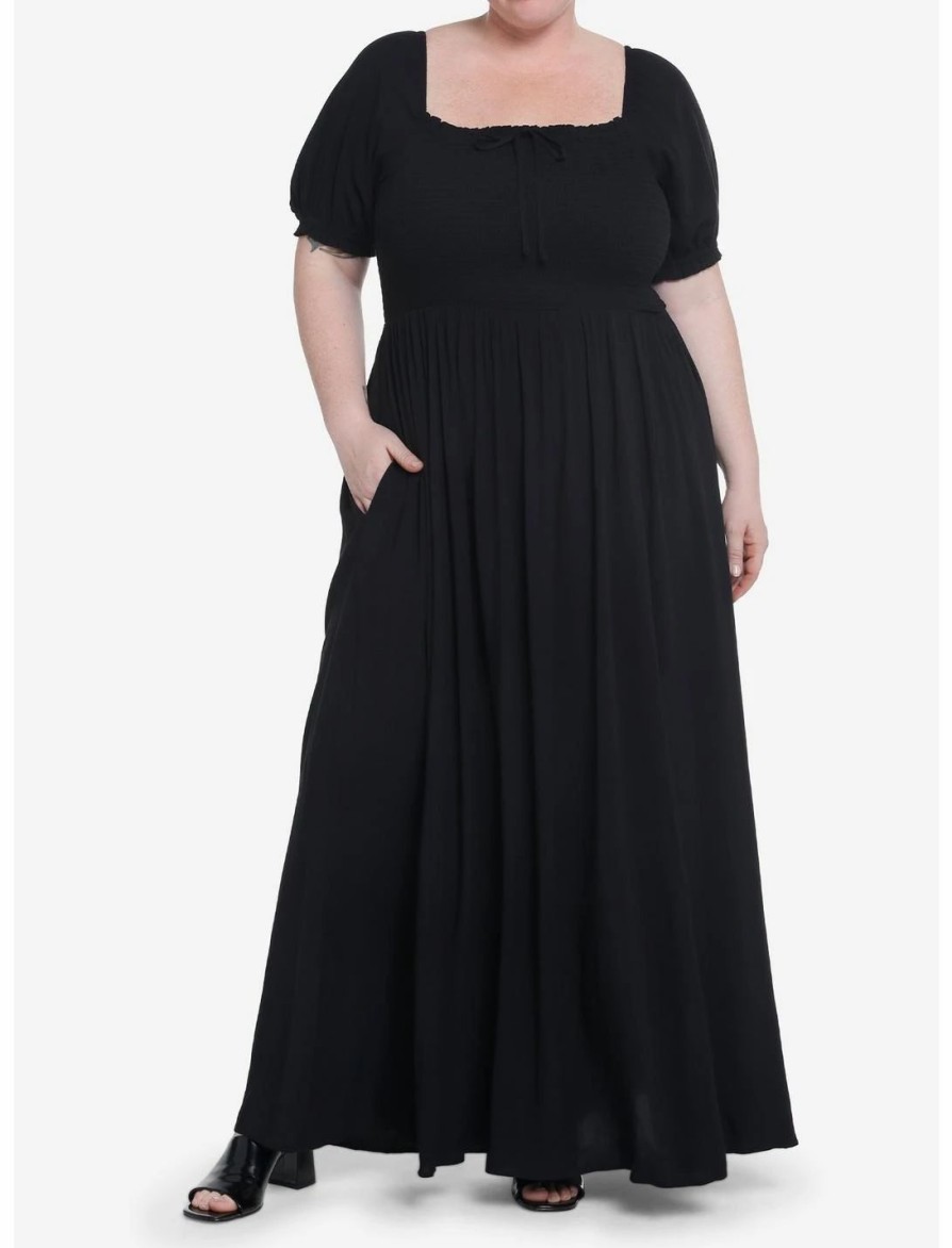 Dresses * | Null Thorn & Fable Black Smock Puff Sleeve Maxi Dress Plus Size