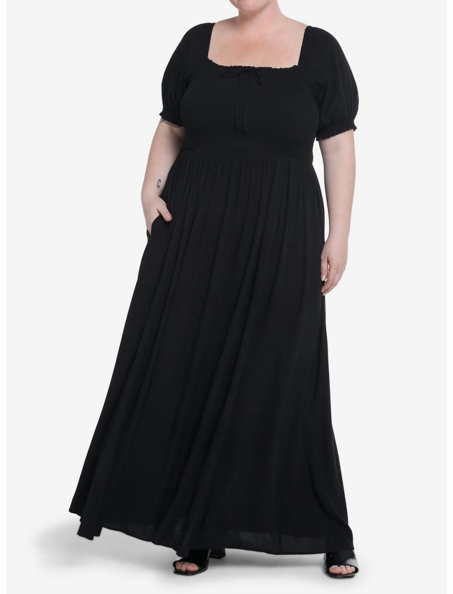 Dresses * | Null Thorn & Fable Black Smock Puff Sleeve Maxi Dress Plus Size