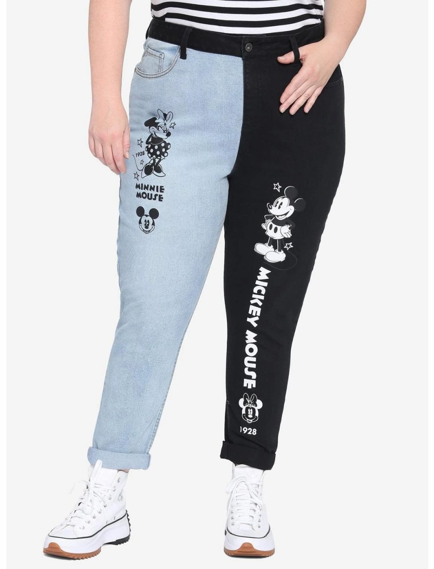 Bottoms * | Hunivers Disney Vintage Mickey Mouse & Minnie Mouse Split Mom Jeans Plus Size