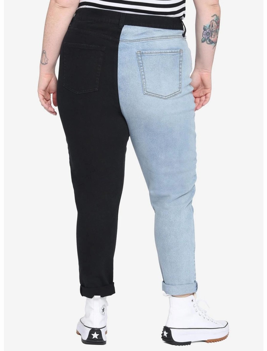 Bottoms * | Hunivers Disney Vintage Mickey Mouse & Minnie Mouse Split Mom Jeans Plus Size