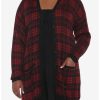 Sweaters And Cardigans * | Hunivers Red & Black Plaid Oversized Cardigan Plus Size