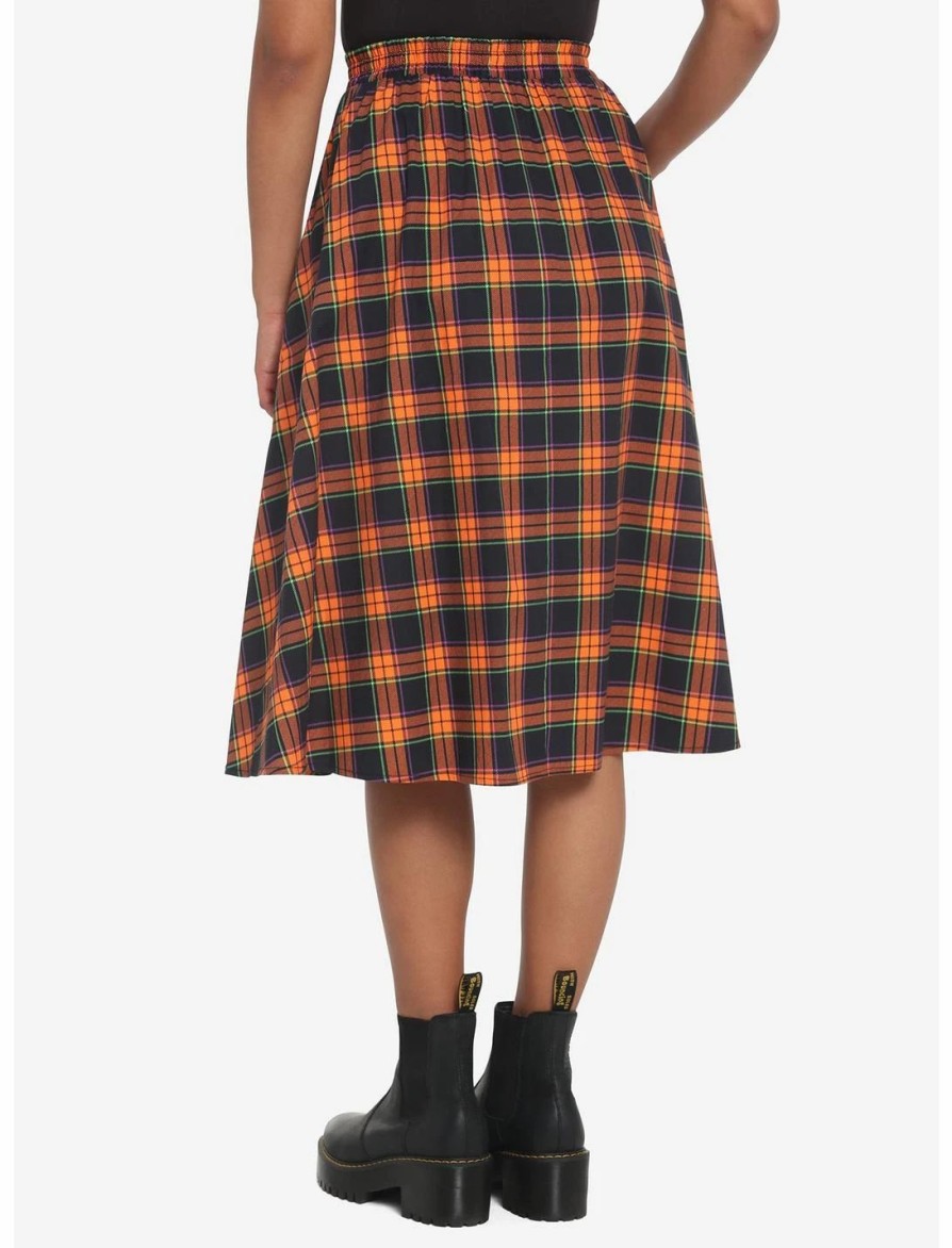 Bottoms * | Hunivers Orange & Black Plaid Retro Midi Skirt