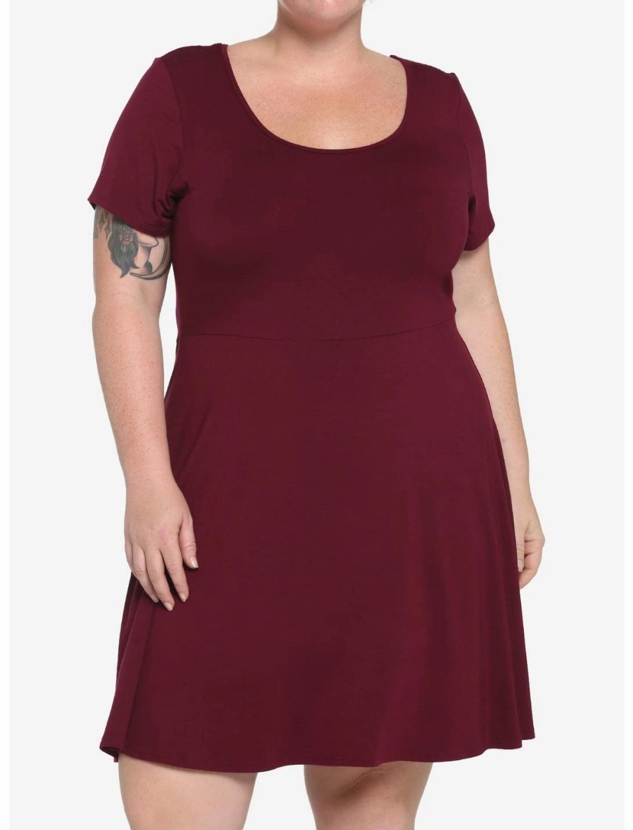 Dresses * | Hunivers Burgundy Skater Dress Plus Size