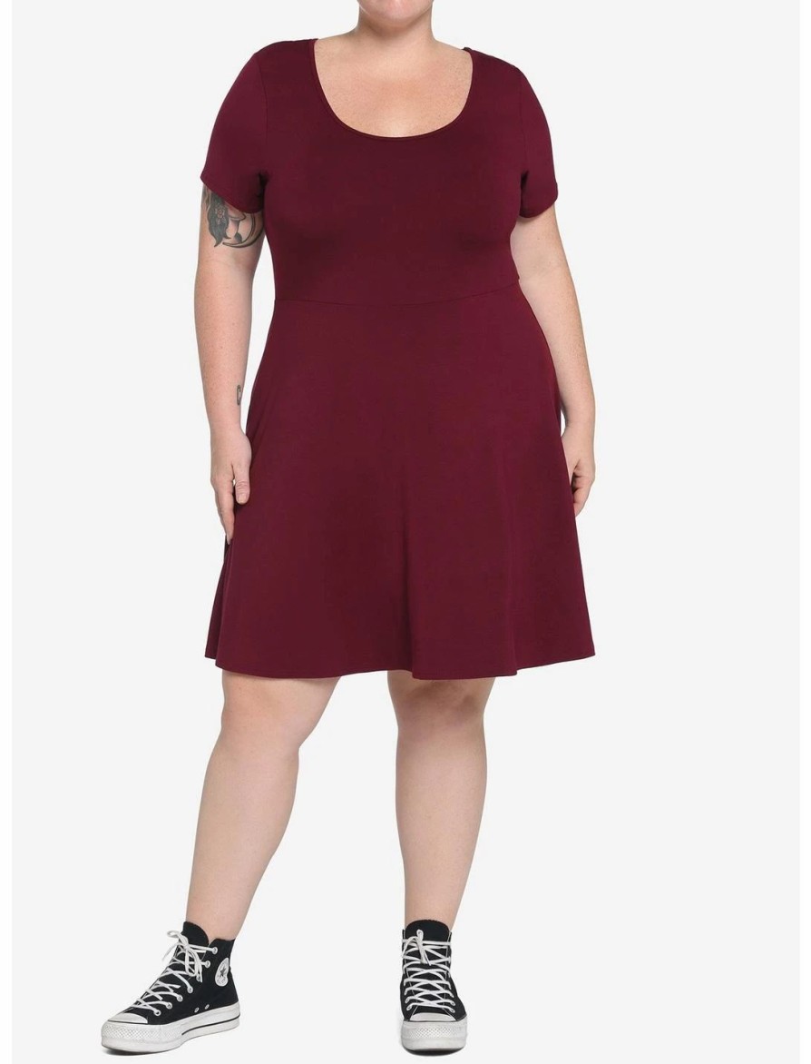 Dresses * | Hunivers Burgundy Skater Dress Plus Size