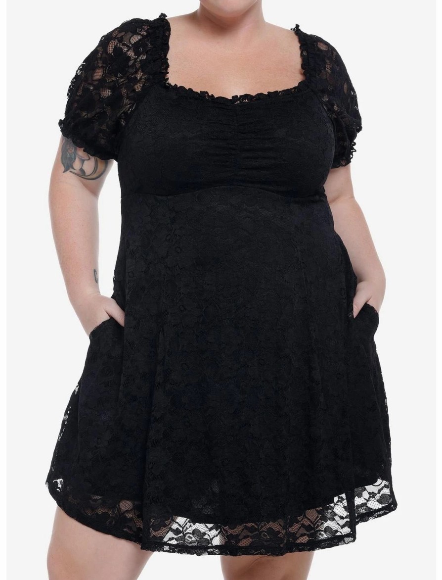 Dresses * | Null Black Lace Babydoll Dress Plus Size