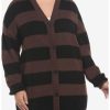 Sweaters And Cardigans * | Hunivers Black & Brown Stripe Oversize Cardigan Plus Size