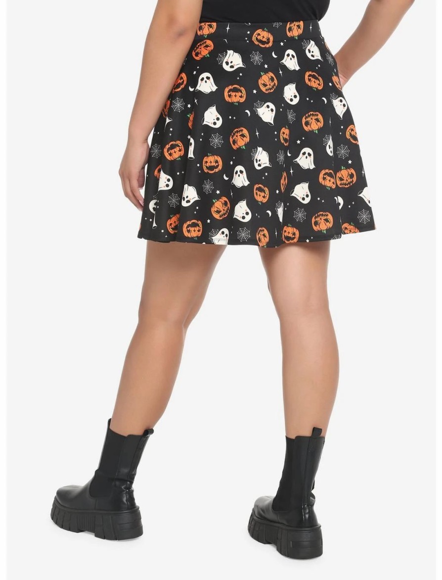 Bottoms * | Hunivers Pumpkin Ghost & Web Zipper Skirt Plus Size