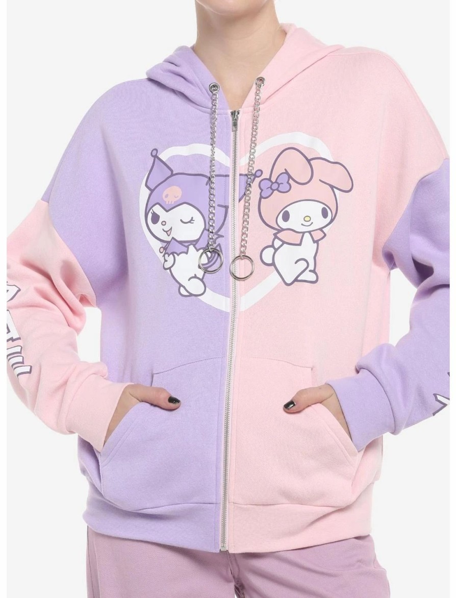 Hoodies And Sweatshirts * | Hunivers My Melody & Kuromi Pastel Split Hoodie