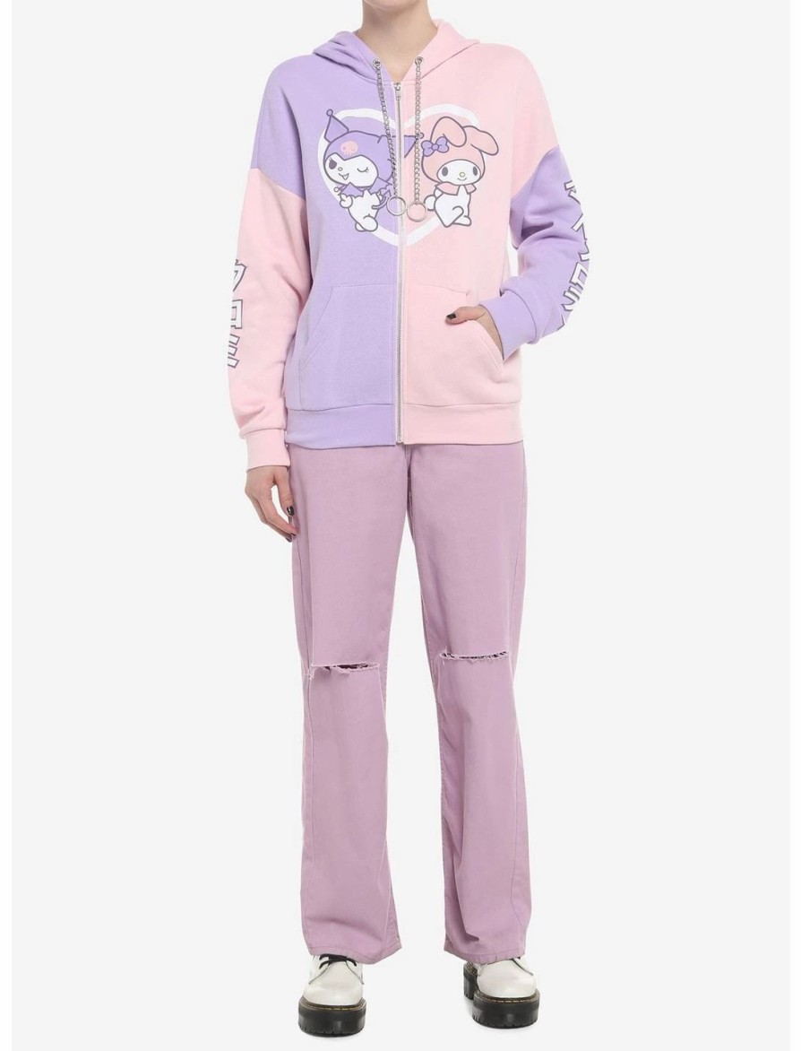 Hoodies And Sweatshirts * | Hunivers My Melody & Kuromi Pastel Split Hoodie