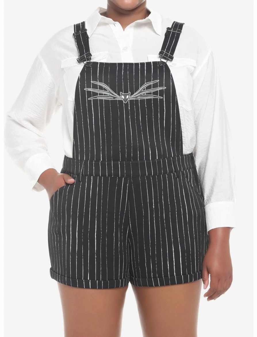 Bottoms * | Hunivers The Nightmare Before Christmas Jack Pinstripe Shortalls Plus Size