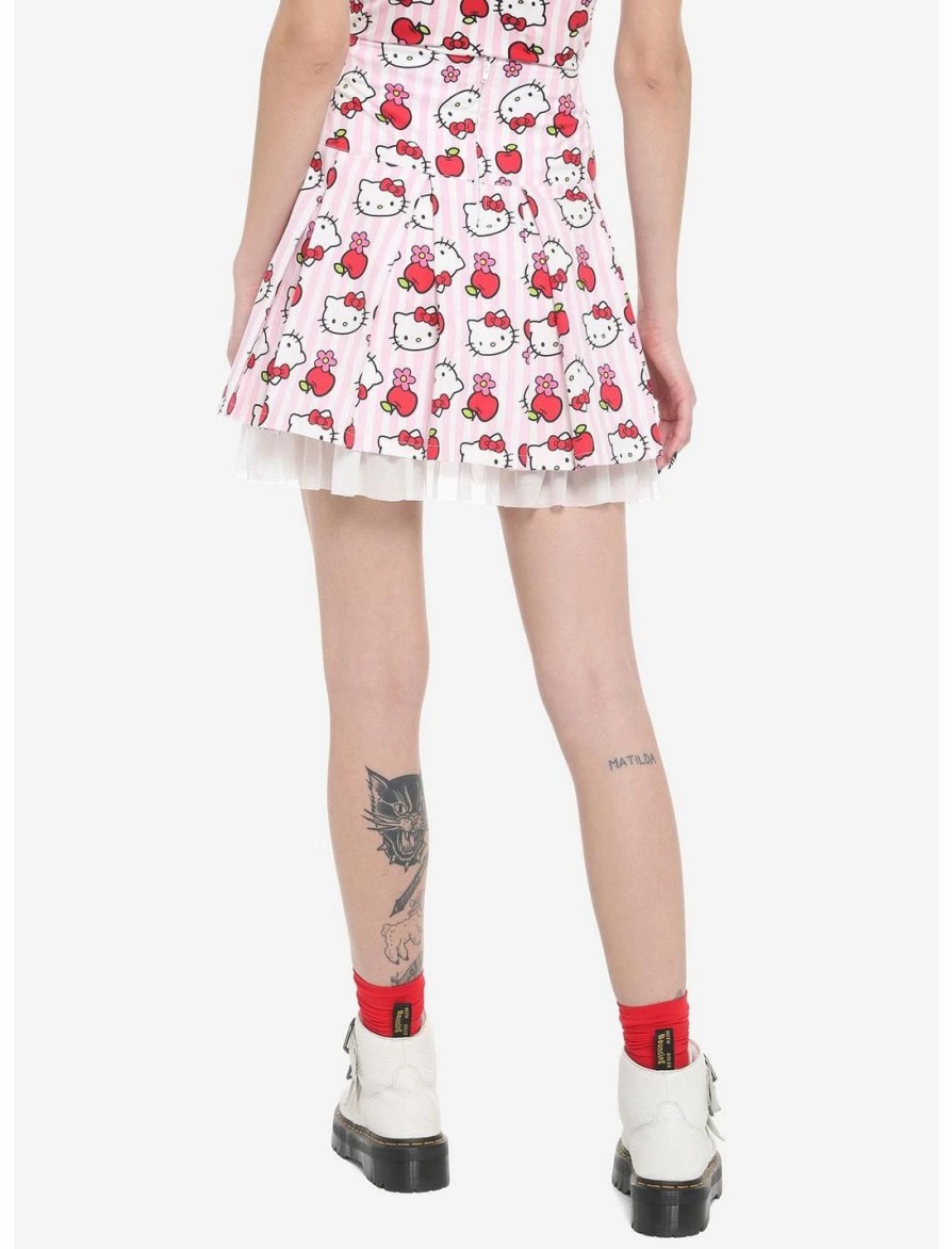 Bottoms * | Hunivers Hello Kitty Apple Stripe Pleated Skirt