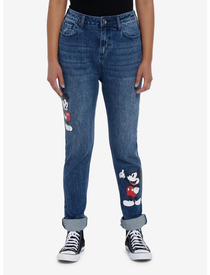 Bottoms * | Hunivers Her Universe Disney Mickey Mouse Dark Wash Mom Jeans