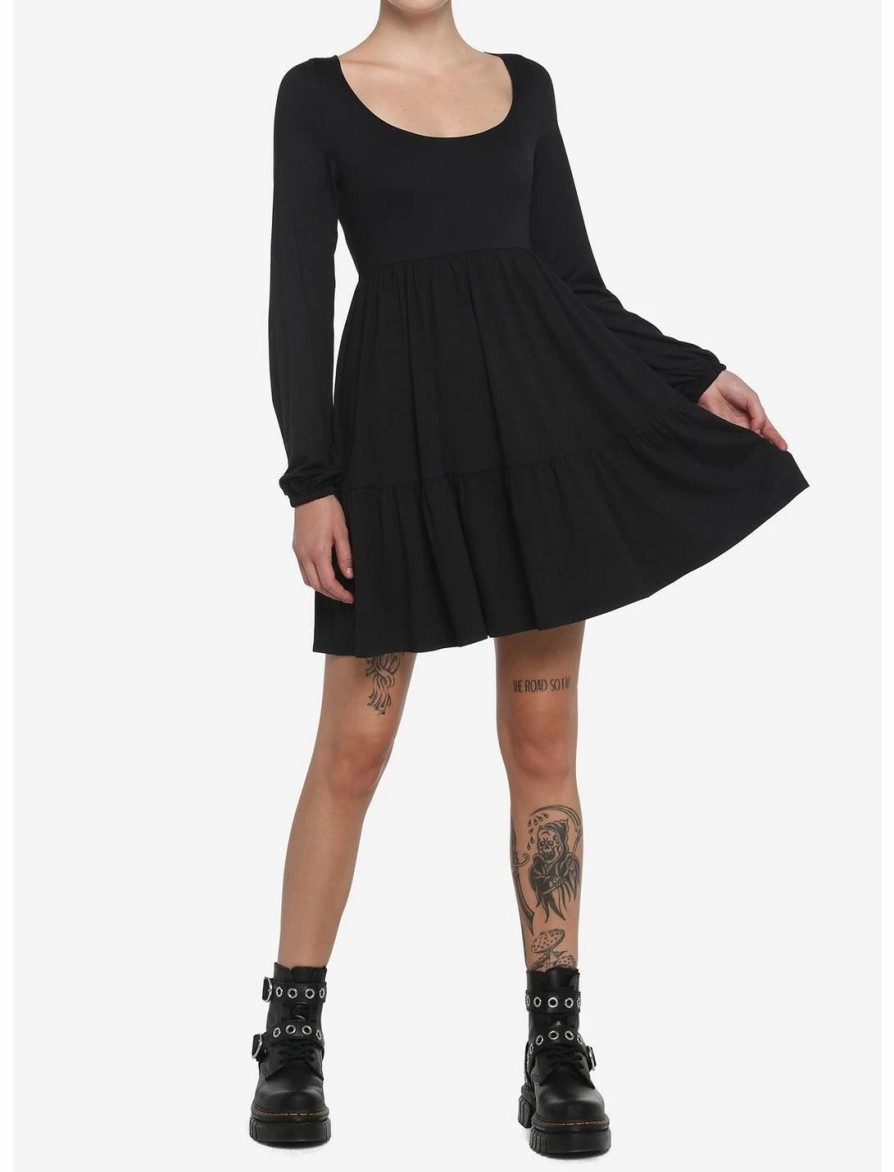 Dresses * | Hunivers Black Tiered Long-Sleeve Dress