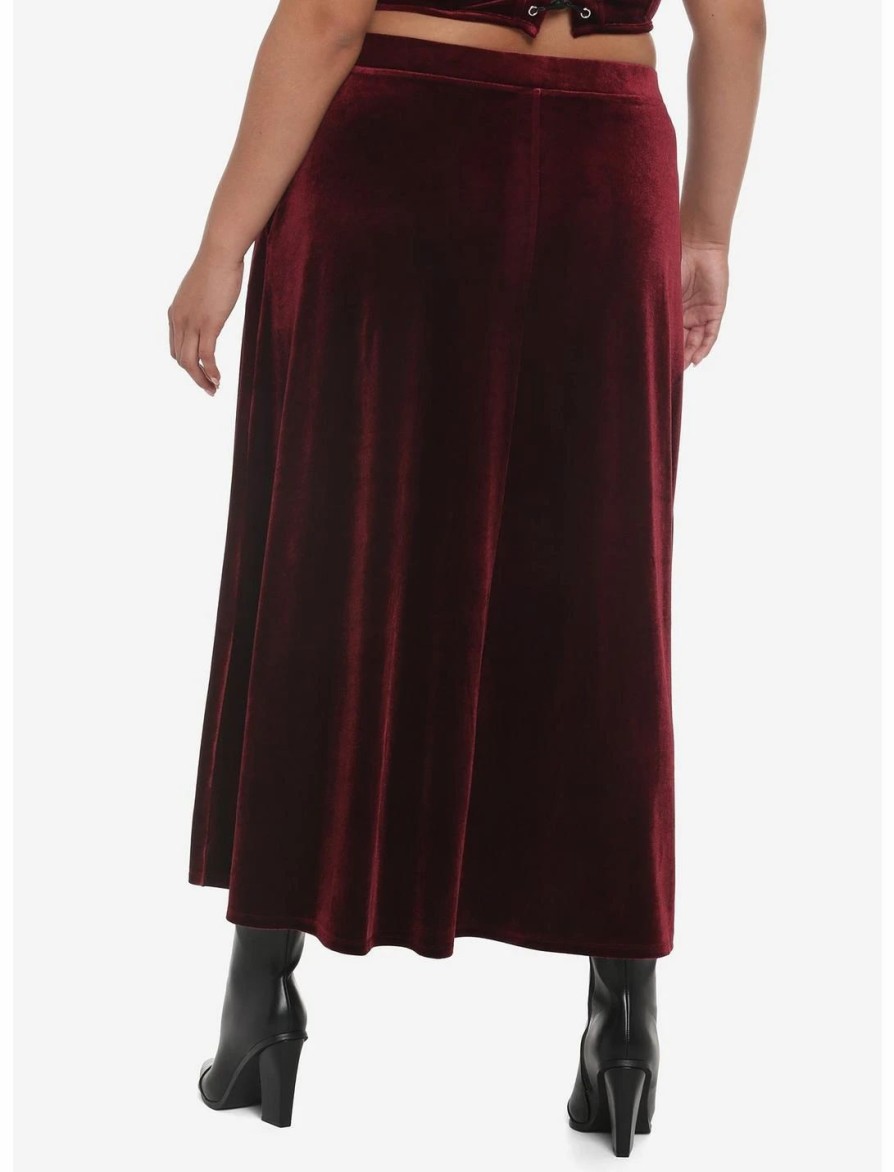 Bottoms * | Hunivers Burgundy Velvet Maxi Skirt Plus Size