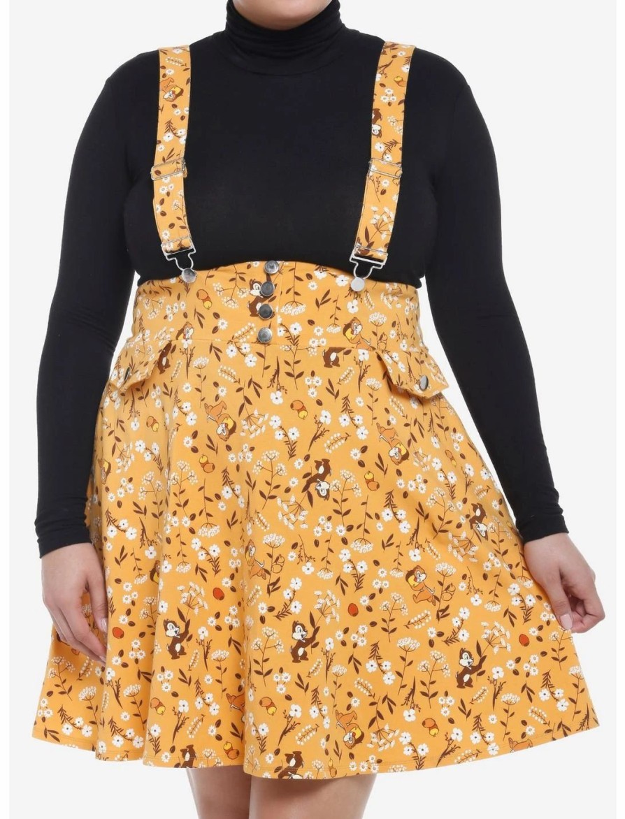 Bottoms * | Hunivers Disney Chip 'N' Dale Fall Floral Suspender Skirt Plus Size