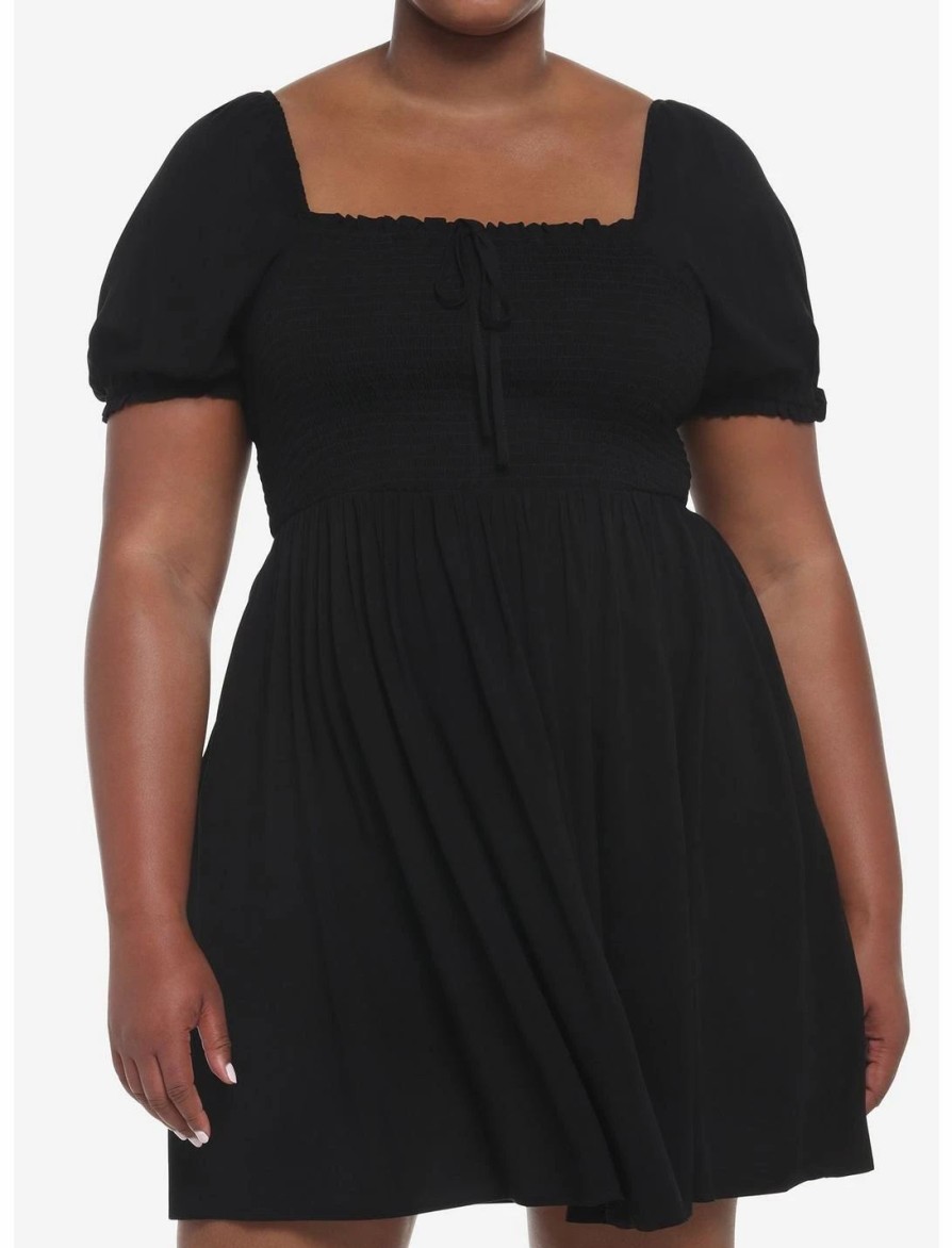 Dresses * | Hunivers Black Smocked Mini Dress Plus Size