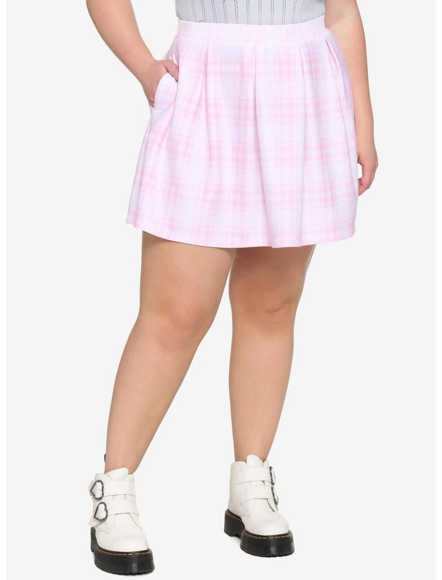 Bottoms * | Hunivers Pink Plaid Skirt Plus Size