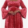 Dresses * | Null Red Crushed Velvet Bell Sleeve Mini Dress Plus Size